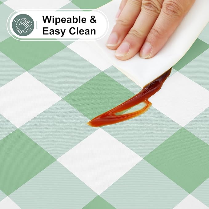Buffalo Rectangle Picnic Tablecloth, 8 Foot Elastic Fitted Vinyl Table Cloth with Flannel Backing, Waterproof Plaid Table Covers for Dining, Camping, Outdoor (Sage Green and White, 30" x 96")