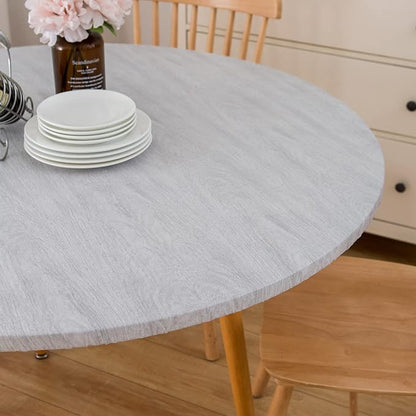 LIBERECOO Oval Fitted Vinyl Tablecloth - Fits 48 x 68 Inch Oval Table - Weather Grey Wood - Waterproof, Elastic Edged for Secure Fit, Easy to Clean Plastic Table Cover