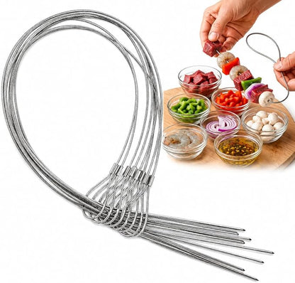 Flexible BBQ Skewers, 29 Inch 304 Stainless Steel Cable, 8 Pack for Grills | Reusable Kabob Skewers Hold Meat and Veggies for Grilling; Ideal for Backyard BBQs, Camping, Picnics, Tailgating and Parties