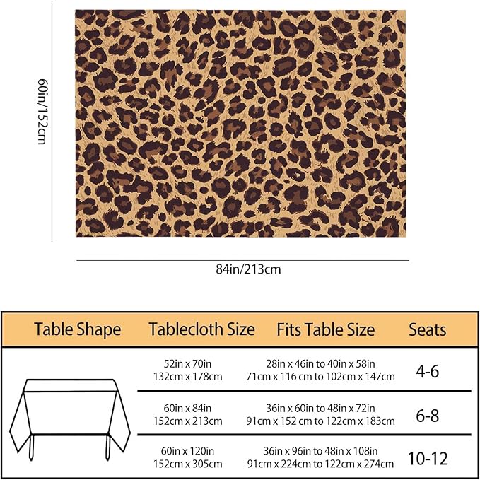 TKS MITLAN Leopard Textures Brown Tablecloth 60x84 Inch Rectangular Animal Skin Fur Spots Circle Lifelike Fashion Design Oblong Table Cloth Kitchen Table Decorations for Home Dinner Party