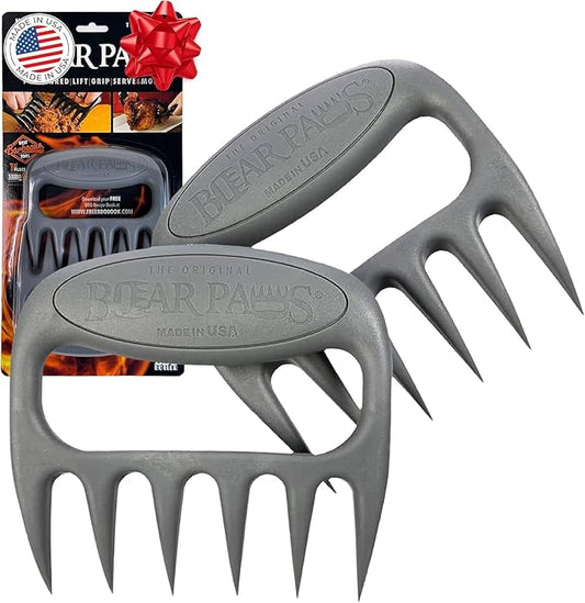 Bear Paws Meat Claws - The Original BBQ Meat Shredder Claws for Pulled Pork, USA Made - Easily Lift, Shred, Pull and Serve Pork, Chicken, Brisket and Turkey - Valentine’s Day Gifts for Men (Gray)