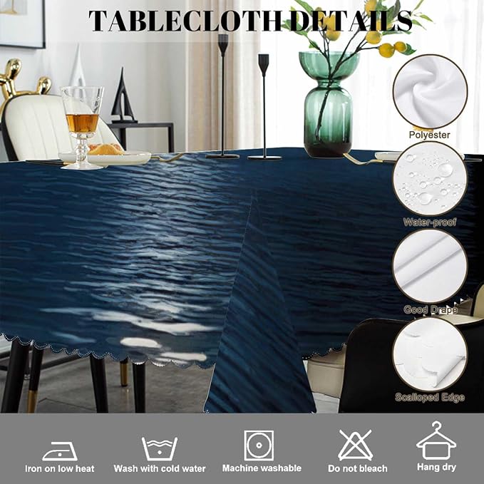 Swono Tablecloth Full Moon, Fantasy Forest Lake Full Moon Tree Branches Table Cloth for Kitchen Dining Tabletop Decoration Parties Weddings, 52 X 70 Inch Rectangle Tablecloth