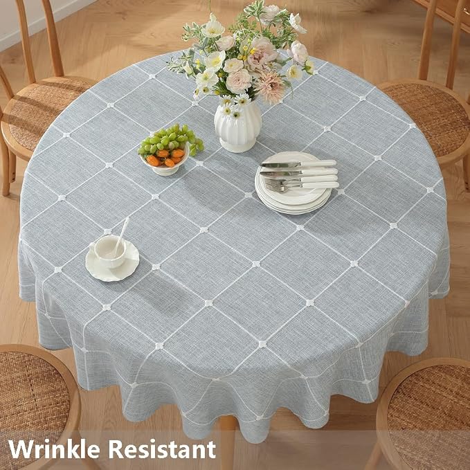 TruDelve Round Tablecloth 60 Inch Blue Fabric Farmhouse Cloth Tablecloths Circle Outdoor Picnic Table Cloth Round Cover (Blue,60",Round)