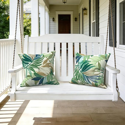 LVTXIII 2 Pack Outdoor Throw Pillow Covers for Patio Furniture, 16x16 Inch Square Pillow Case, Water-Repellent Cushion Covers for Garden, Porch, Sofa, Lush Leaf Green