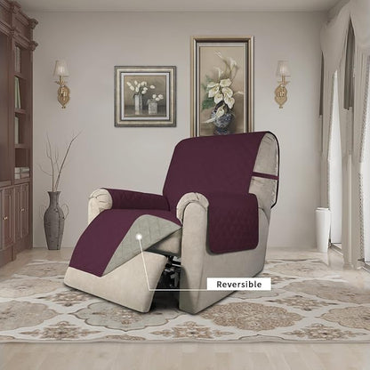 Easy-Going Reversible Couch Cover, Recliner 22 in, Wine/Beige | Machine Washable Slipcover For Dogs, Water Resistant Furniture Mat For Living Room, Non-Slip Sofa Cover, Pet Friendly