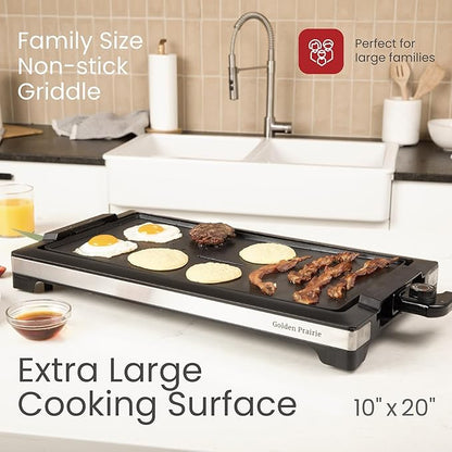 Indoor Grill & Electric Griddle, 1800W 20-Inch XL Nonstick Electric Skillet Griddle with Adjustable Temperature & Drip Tray, Easy to Clean – For Breakfast, Pancakes, Eggs, Teppanyaki