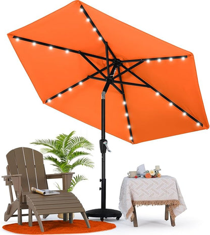 MASTERCANOPY 7.5ft Patio Umbrella with Solar Lights, Orange | 6 Ribs, 24 Solar LED Lights, Tilt & Crank, UV/Water-Resistant, Easy Setup – Ideal for Garden, Deck, Pool