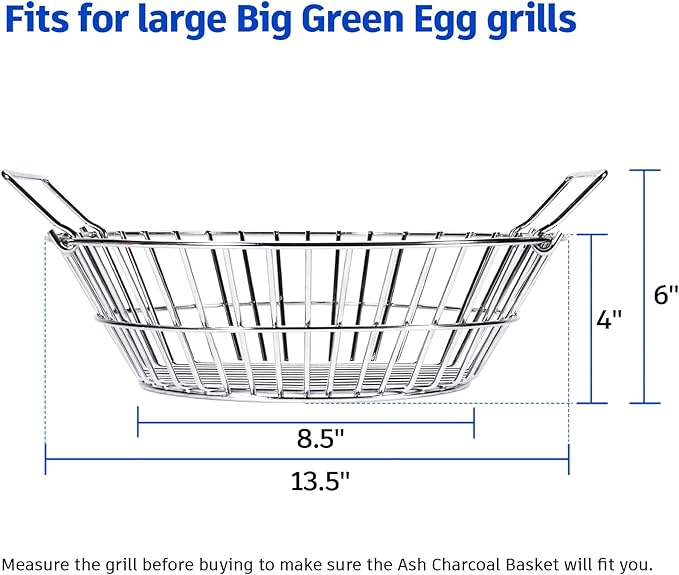 Charcoal Basket for Grill, Stainless Steel Ash Basket for Large Big Green Egg & Kamado Joe, Heavy Duty Firebox Accessories with Folding Handle