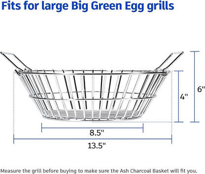 Charcoal Basket for Grill, Stainless Steel Ash Basket for Large Big Green Egg & Kamado Joe, Heavy Duty Firebox Accessories with Folding Handle