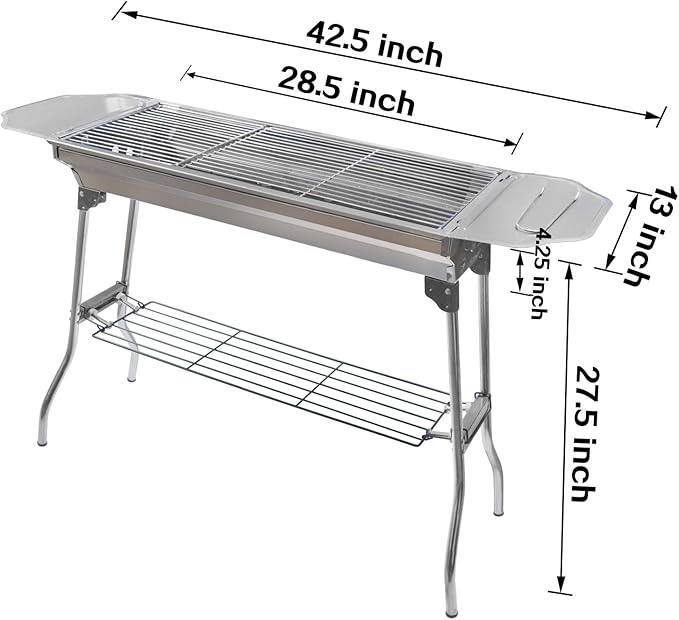HTTMT- Outdoor Campling Refined Stable Version-2.0 Iron Portable Folding Barbecue Charcoal Grill Stove Shish Kebab Stainless Steel BBQ Patio Fold Large [P/N: ET-COOK003-SR]
