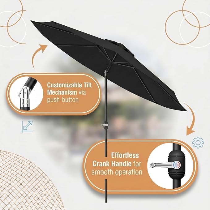 Greesum 9FT Outdoor Patio Umbrella, Table Umbrella for Yard, Market, Heavy-Duty Waterproof Pool Umbrella with 8 Sturdy Ribs, UV Protection for Beach, Deck, Garden, Backyard