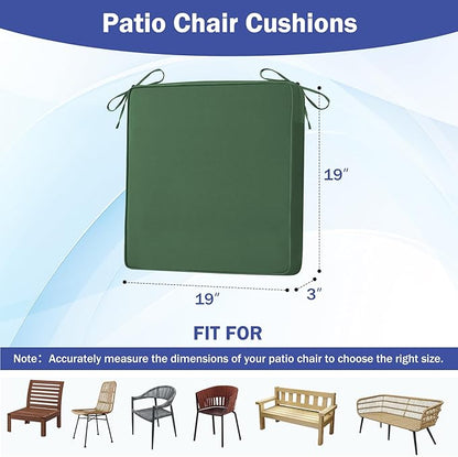 IASEAHK Patio Chair Cushions, 19" x 19" x 3" Outdoor Chair Cushions Set of 4, Waterproof Outdoor Cushions for Patio Furniture, Outdoors Seat Cushions with Handle and Ties, Forest Green