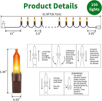 Orange Thanksgiving Mini Lights, 31.9FT 150-Count Autumn Fall String Lights,Connectable 120V Plug in for Outdoor Indoor Garden Party Halloween Christmas Xmas Tree Lights Yellow Decor