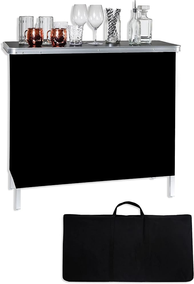 Trademark Innovations Skirt and Carrying Case Included Portable Bar Table, 2 Shelves, Silver