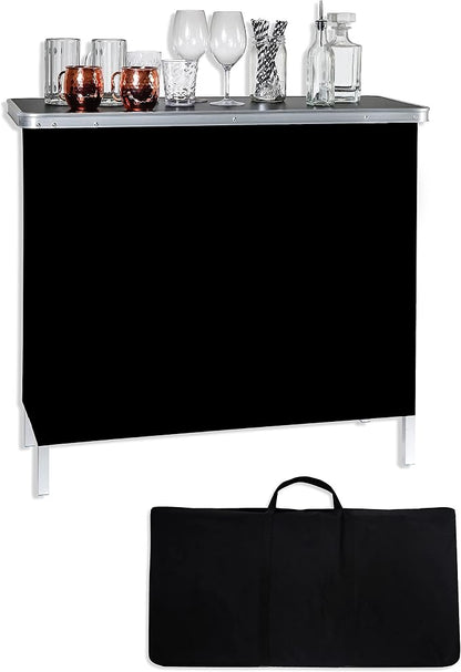 Trademark Innovations Skirt and Carrying Case Included Portable Bar Table, 2 Shelves, Silver