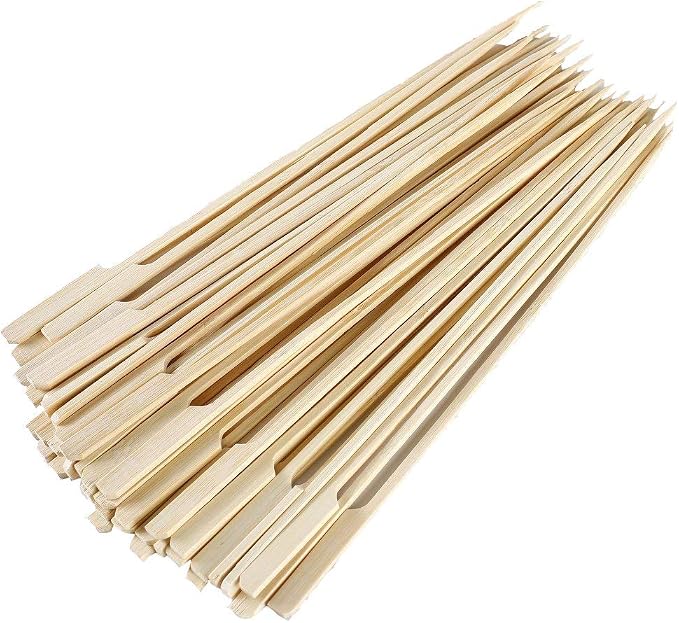 Gmark 100 Count Bamboo Paddle Skewers, 8 Inch Natural Flat Wooden BBQ Picks, Biodegradable Kabob Sticks for Grilling, Appetizers, Fruit, Meat & Shish Kebabs GM1076