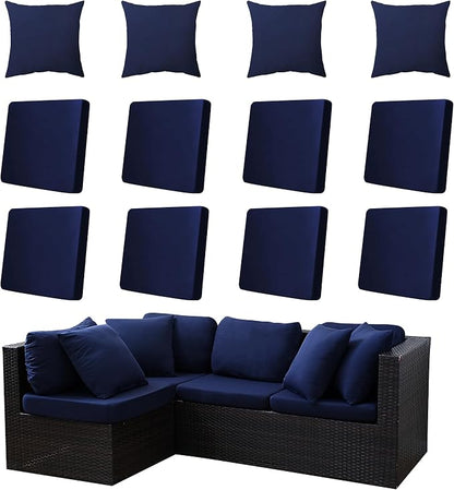 Outdoor Cushion & Pillow Cover Set, 8 Seat Covers + 4 Pillow Covers | Stretch Fit, Replacement, Washable and Reusable Furniture Protectors, Fits most patio furniture cushion covers, Cover Only