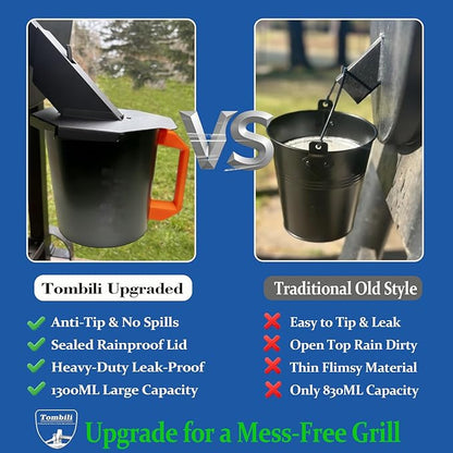 Upgraded Grease Bucket with Lid & 12 Foil Liners for Traeger - Smoker Drip Bucket, Grease Catcher Compatible with Pit Boss, Z Grills, Recteq Pellet Grill Accessories