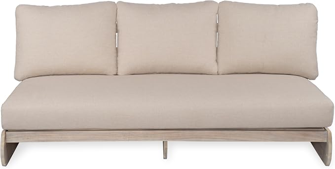 Merax Outdoor Acacia Wood Sofa with All-Weather Cushions, Patio Low 3-Seater Lounge Sofa for Porch, Lawn, Backyard, Balcony, Antique Gray White +Off White