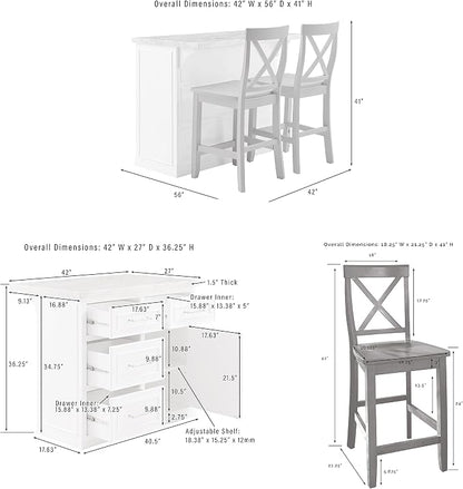 Crosley Furniture Cutler Kitchen Island with Faux Marble Top and X-Back Stools, White/Gray