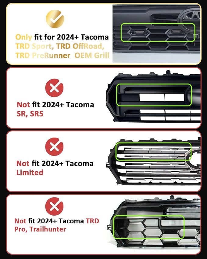 Grill Light for Toyota Tacoma 2024-2026 TRD Sport Offroad PreRunner, Yellow | 4th Gen Tacoma Raptor Grille Lights, Upgrade Tacoma Front LED Lights, Snap-in Installation, OEM Style, Off-road Driving