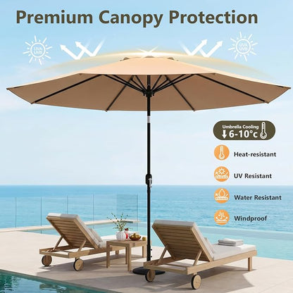 9FT Patio Umbrella,Outdoor Table Umbrella with Push Button Tilt & Crank,Pool Umbrella with Fade-Resistant Canopy, Heavy-Duty Steel Frame, Vented Top, for Deck, Backyard & Market
