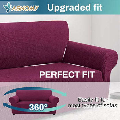 Asnomy Stretch Couch Covers Washable, loveseat Cover Slipcovers,Wine Red | 1-Piece Sofa Cover(55"-78") loveseat cover Furniture Protector Soft Jacquard,Non-Slip Elastic Bottom for Dogs & Kids