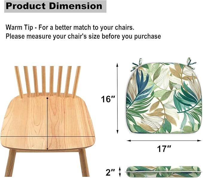 DYTXIII Set of 4 Outdoor Chair Cushions with Ties,Water Repellent Patio Chair Pads 17"x 16" for Outdoor Furniture,Round Corner Seat Cushions for Garden Yard Kitchen Lush Leaf Green