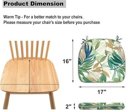 DYTXIII Set of 4 Outdoor Chair Cushions with Ties,Water Repellent Patio Chair Pads 17"x 16" for Outdoor Furniture,Round Corner Seat Cushions for Garden Yard Kitchen Lush Leaf Green