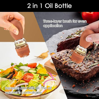 Oil Dispenser with Brush - Glass Olive Oil Dispenser for Kitchen, 2 IN 1 Oil Dispenser Bottle with Silicone Basting Brush for Cooking Vinegar Sauce BBQ Grill Frying, T-OB21, Red