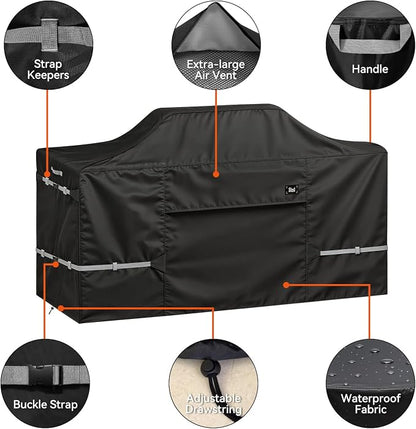 78 Inch Island Grill Cover, 600D Heavy Duty Waterproof Extra Large Grill Cover for Outside, Tear & Fade Resistant Outdoor Kitchen Cover with Buckle, Drawstring, Air Vent, Black