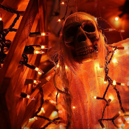 BrizLabs Orange Lights 150 Count 34.8ft Incandescent Halloween Light String | Connectable; UL Certified; Outdoor Mini Halloween Lights Fall Tree Light for Indoor Outside Holiday Tree Garden Party Decor