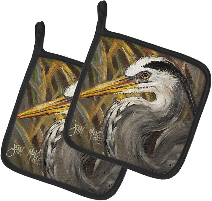 Caroline's Treasures JMK1229PTHD Blue Heron Pair of Pot Holders Kitchen Heat Resistant Pot Holders Sets Oven Hot Pads for Cooking Baking BBQ, 7 1/2 x 7 1/2