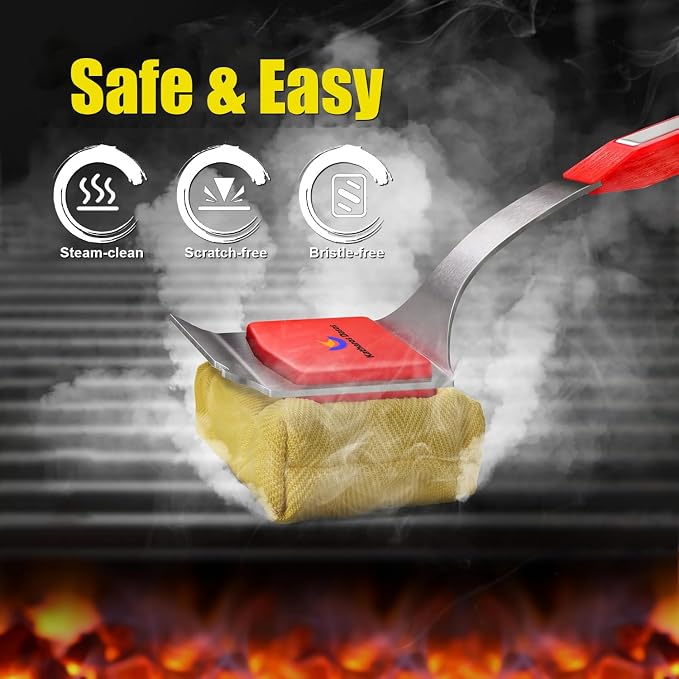 Bristle Free Grill Brush and Scraper for Outdoor Grill - Heavy Duty BBQ Grill Cleaner, Wire Free Non-Metal Safe Cleaning Brush with 2 Replaceable Heads - Ideal Gift for Dad