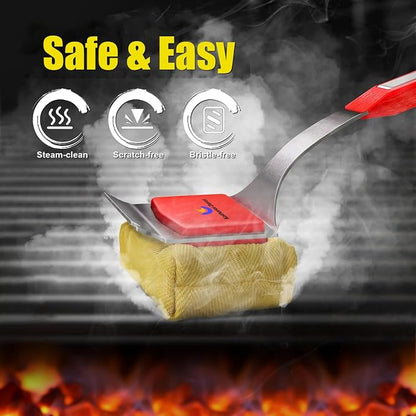 Bristle Free Grill Brush and Scraper for Outdoor Grill - Heavy Duty BBQ Grill Cleaner, Wire Free Non-Metal Safe Cleaning Brush with 2 Replaceable Heads - Ideal Gift for Dad