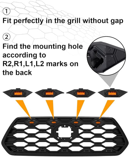 SEVEN SPARTA 4 PCS Grill Led Lights with Fuse Adaptor Compatible with 2020-2023 Toyota Tacoma TRD Off Road & Sport OEM Front Grille, Full-Cover (Amber Light with Amber Shell)