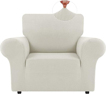 LURKA Stretch Chair Cover for Sofa, 1 Piece Armchair Slipcover, Ivory | Soft Stretch Jacquard, Fits 31"-55" Armchairs, Elastic Bottom for Secure Fit, Machine Washable, Pet & Kid Friendly