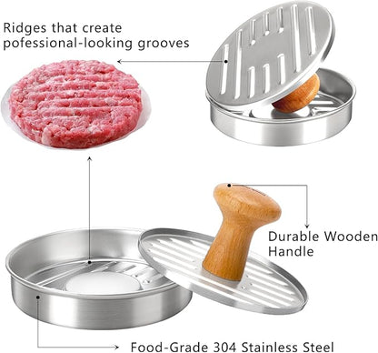 Cook Guy Burger Press 5" Hamburger Press Patty Maker – Non-Stick Hamburger Mold with 100 Patty Papers Set | 304 Stainless Mash Tool Smash for Meat Beyond Veggie Turkey Vegan Beef
