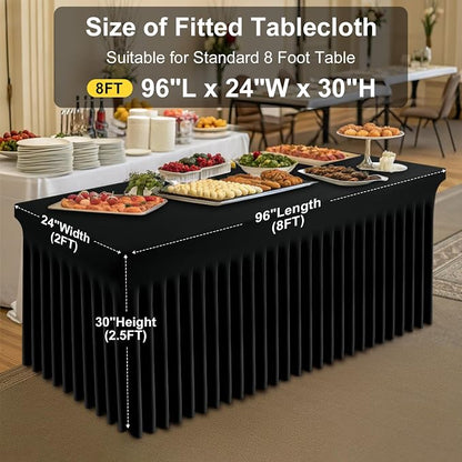 Smiry Spandex Elastic Fitted Table Cloth Skirt for 8FT Rectangle Table | Stretch Washable Table Cloth, Banquet Table Cover for Wedding, Party, Indoor & Trade Shows, (Black, 96Lx24Wx30H)