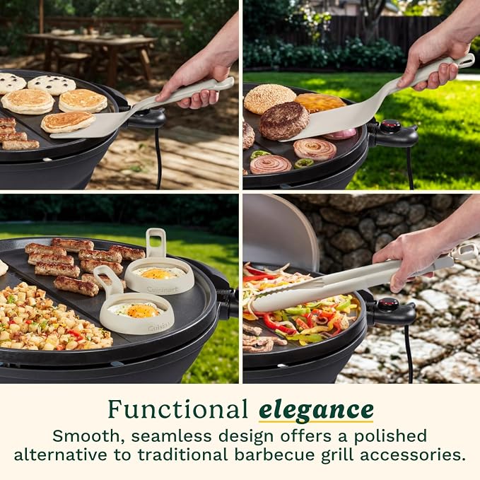 Cuisinart 5-Piece Nylon Griddle Tool Set with Spatula, Griddle Spatula, Locking Tongs & 2 Silicone Egg Rings, Flat Top Grill Accessories for Electric Grills, Great for BBQ, Tailgating, Camping