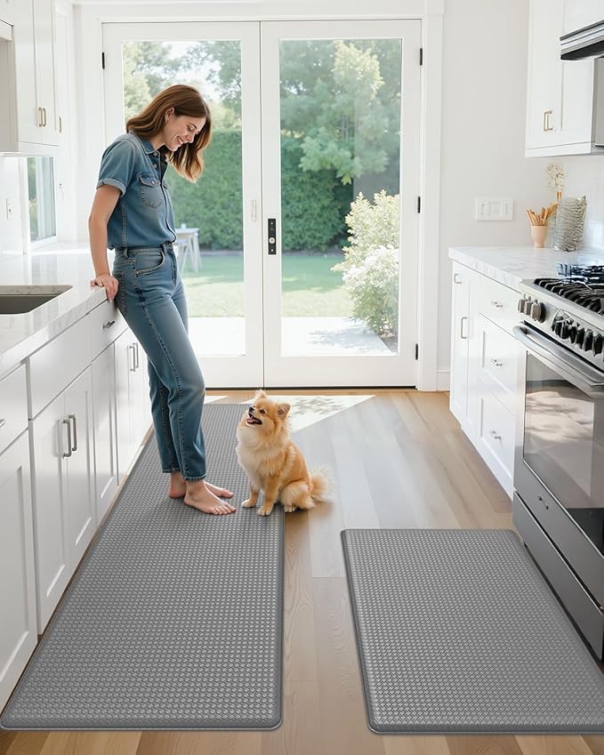 Color&Geometry Anti Fatigue Cushion Extra Large Kitchen Mat for Floor - 24x59+24x87,Easy Clean, Waterproof & Oil Proof, Anti Slip, Foam Rubber Runner Rug for Front Sink Comfort Standing, Grey Set of 2