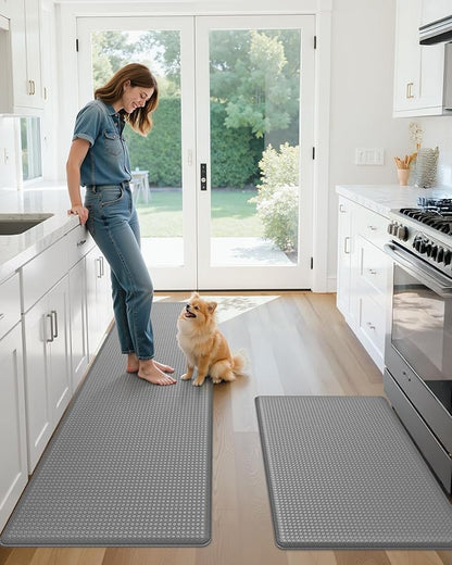 Color&Geometry Anti Fatigue Cushion Extra Large Kitchen Mat for Floor - 24x59+24x87,Easy Clean, Waterproof & Oil Proof, Anti Slip, Foam Rubber Runner Rug for Front Sink Comfort Standing, Grey Set of 2