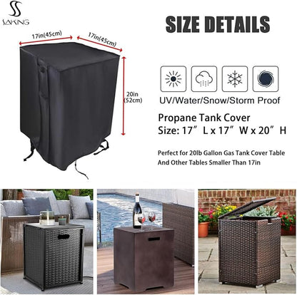 Saking Propane Tank Cover Fit for 20 lbs Square Propane Tank, Waterproof Gas Tank Storage Side Table Cover Outdoor Fire Table - 17"L x 17"W x 20"H