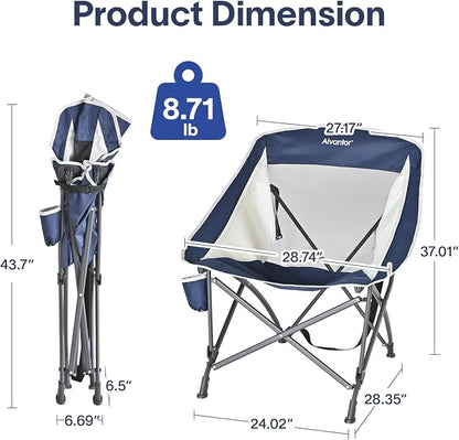 Alvantor 2PC Folding Camping Chair with Breathable Mesh,Portable Outdoor Chair for Adults, Heavy Duty Steel Frame Supports 250 lbs,Built-in Cup Holder,Carry Strap for Camping Beach Sports Tailgating