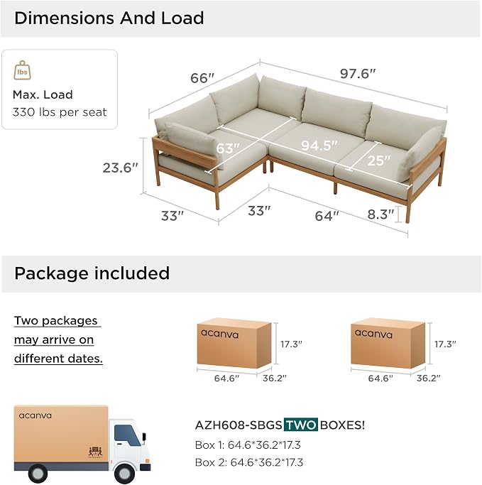 Acanva Vento Outdoor Patio Furniture Set, 4 Seats | All-Weather Aluminium Frame, Water-Resistant Olefin Cushions, Patio Conversation Sets for Backyard, Garden, Porch