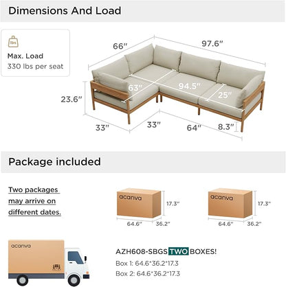 Acanva Vento Outdoor Patio Furniture Set, 4 Seats | All-Weather Aluminium Frame, Water-Resistant Olefin Cushions, Patio Conversation Sets for Backyard, Garden, Porch