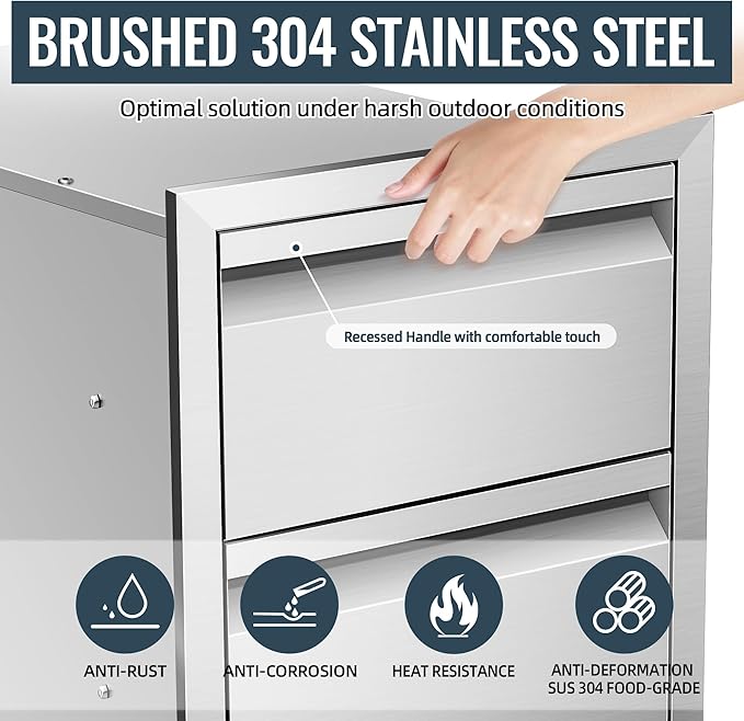Outdoor Kitchen Drawer 14 x 15 x 23 inch Flush Mount BBQ Layer Drawer, Durable Stainless Steel Kitchen Drawer Outdoor Kitchen Access Drawer for BBQ Island Patio