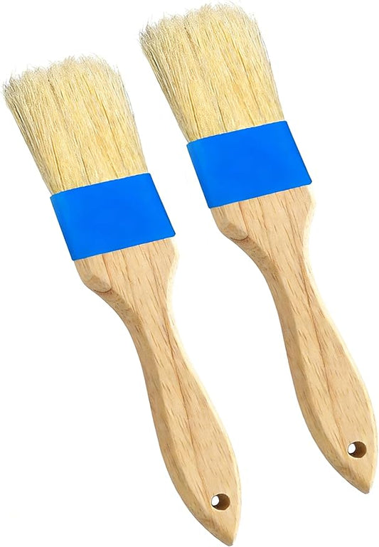 Pastry Basting Brush - Food Grade, Non-Shedding Natural Bristle, Heat Resistant Wooden Handle, Durable Kitchen Tool for Baking, Cooking, Butter, Egg Wash, Glazing, Oil, Sauce (Set of 2, 1.5", Blue)