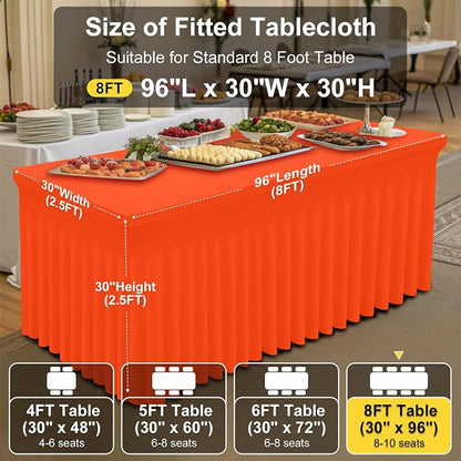 Smiry Spandex Elastic Fitted Table Cloth Skirt for 8FT Rectangle Table | Stretch Washable Table Cloth, Banquet Table Cover for Wedding, Party, Indoor & Trade Shows, (Orange, 96Lx30Wx30H)