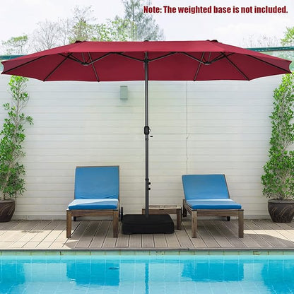 Tangkula 15Ft Double-Sided Patio Umbrella, Outdoor Extra Large Umbrella W/Hand-Crank System & Air Vents, Market Twin Umbrella W/ 12-Rib Sturdy Metal Frame for Poolside, Garden Backyard (Burgundy)